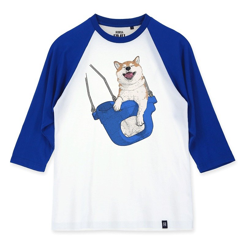 AMOオリジナルの缶詰オータム・コットン野球のシャツで作られたすべてのものは色をヒット半袖Tシャツ/アルコ/柴犬青い椅子スイングバージョン - Tシャツ - コットン・麻 