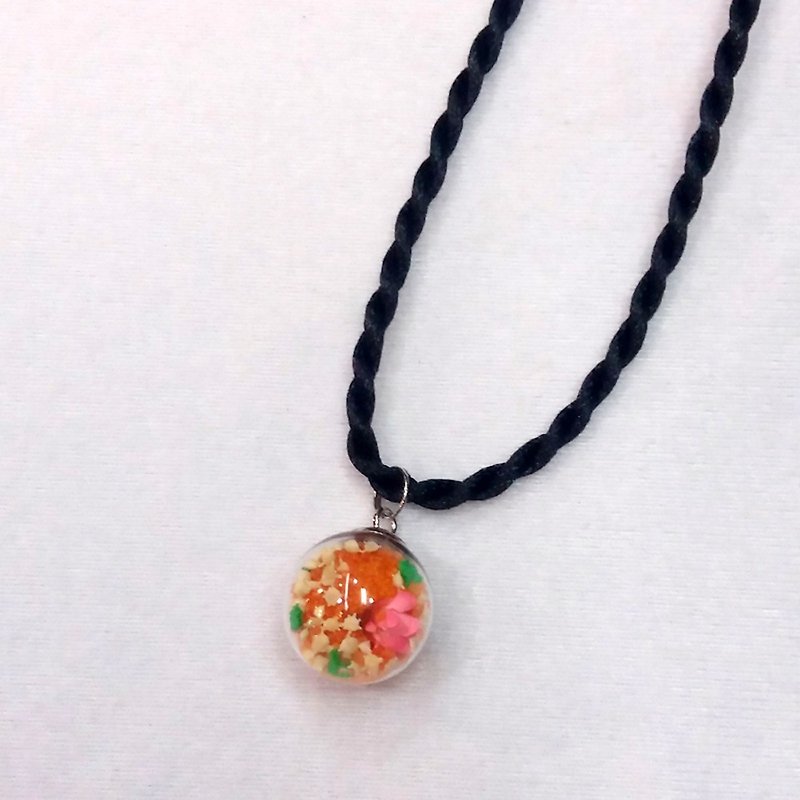 Dream Baby Star Ball Necklace (Orange / Small Flower) - สร้อยคอ - แก้ว สีส้ม
