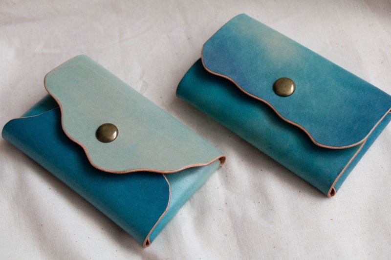 If the button is the eye, the curve is the mouth I business card bag hand-dyed vegetable tanned leather custom made - Card Holders & Cases - Genuine Leather Blue