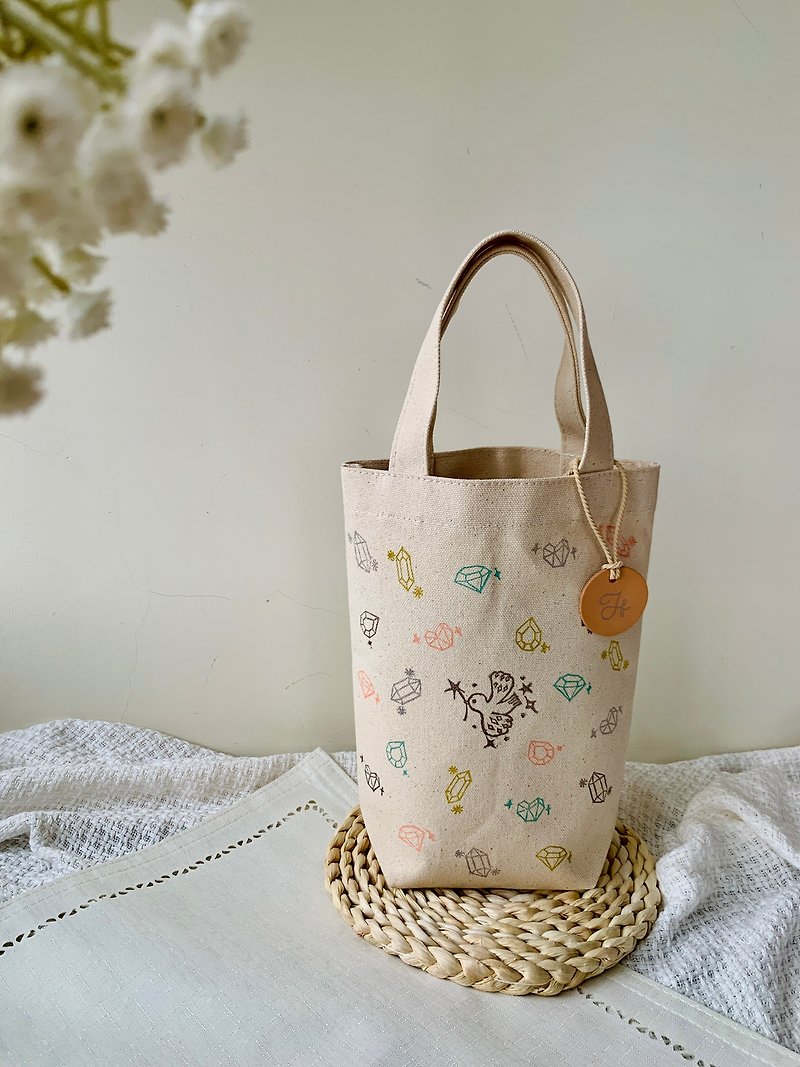 Spot *Happiness Frequency/Crystal/Diamond/Bird Large Capacity Beverage Bag/Ice Cup/Coffee Cup - Handbags & Totes - Cotton & Hemp Blue