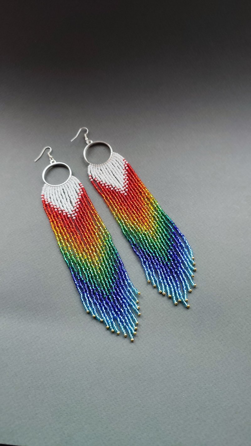 超長漸層多色珠耳環 閃亮女士吊墜耳環 - 耳環/耳夾/耳骨夾 - 玻璃 多色
