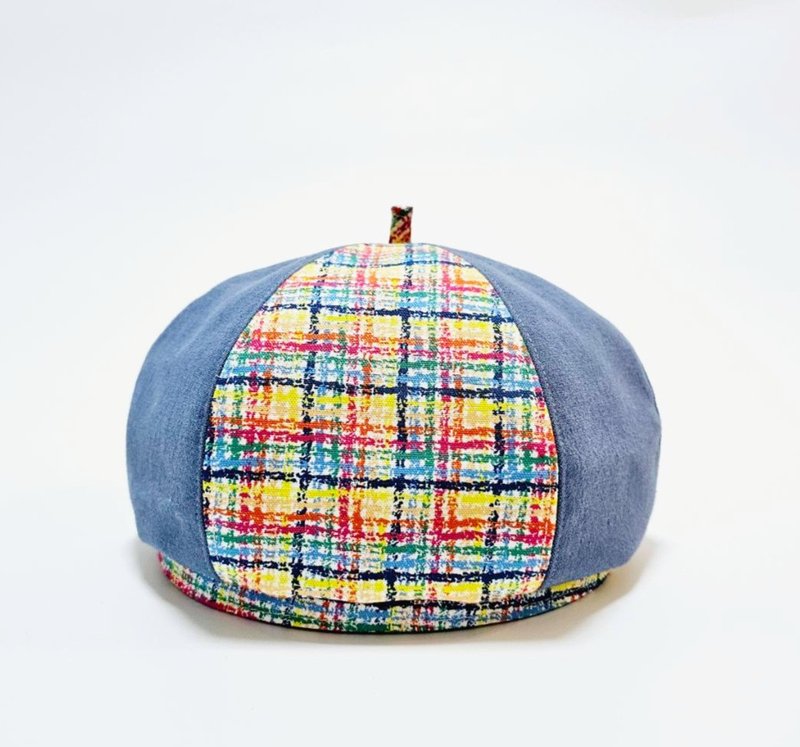 【HiGh MaLi】夏季拼色貝蕾帽/畫家帽/童趣蠟筆彩格#日系#禮物 - 帽子 - 棉．麻 多色