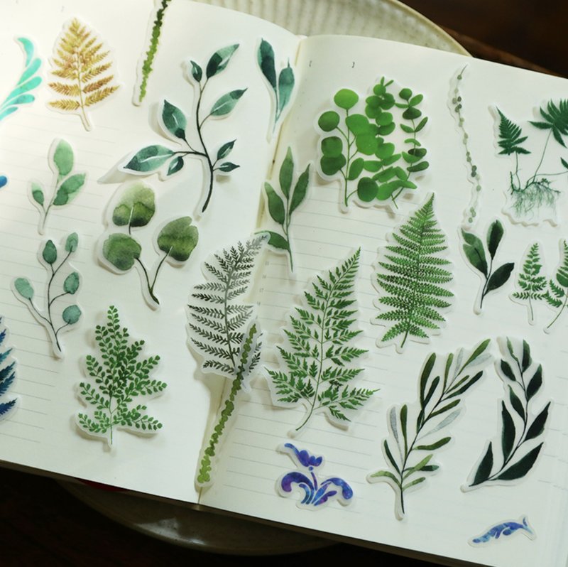 Eucalyptus scented green plants landscaping retro notebook material cut-out stickers tracing paper/sulfate paper - Stickers - Paper Green