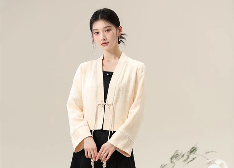 新中式復古中國風 對襟提花外披漢服 外套/吊帶上衣/半裙 - 女上衣/長袖上衣 - 其他材質 多色