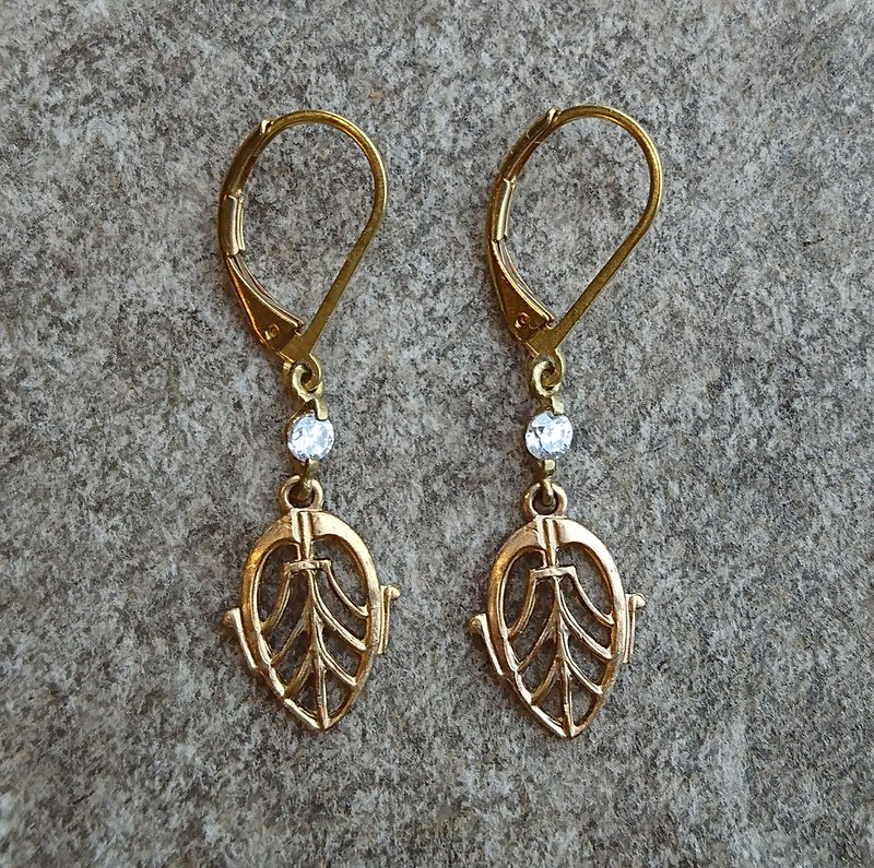 黃銅小葉鋯石耳環 - 耳環/耳夾 - 其他金屬 金色