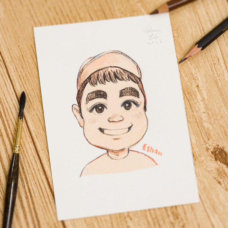【伊森肖像畫】 簡單素色人像插畫 - 心意卡/卡片 - 紙 白色