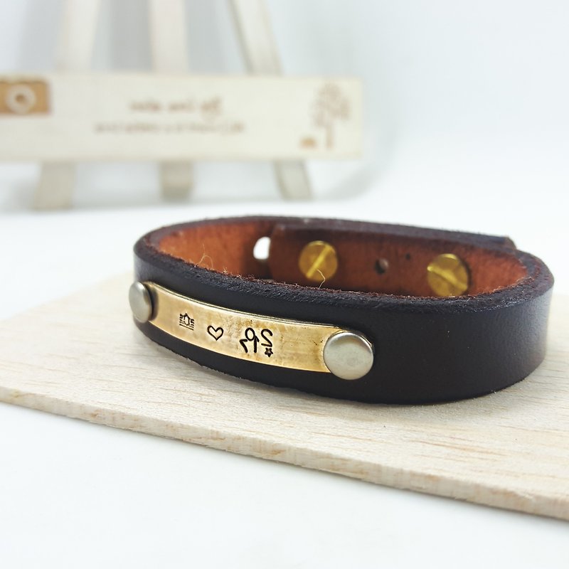 A13 Type-Pure Copper Leather Bracelet (Black)-Customized Knockout-Handmade DIY - Bracelets - Genuine Leather Multicolor
