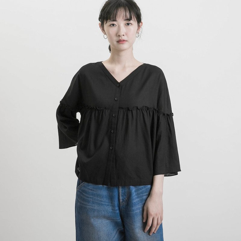 Dreamcatcher_Dream Weaver Two-Pleat Top_9SF001_Black - เสื้อผู้หญิง - ผ้าฝ้าย/ผ้าลินิน สีดำ