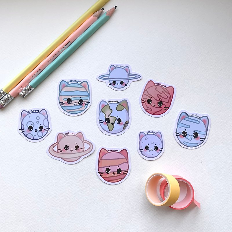 Cute kawaii cats space planets stickerpack - Stickers - Paper Multicolor