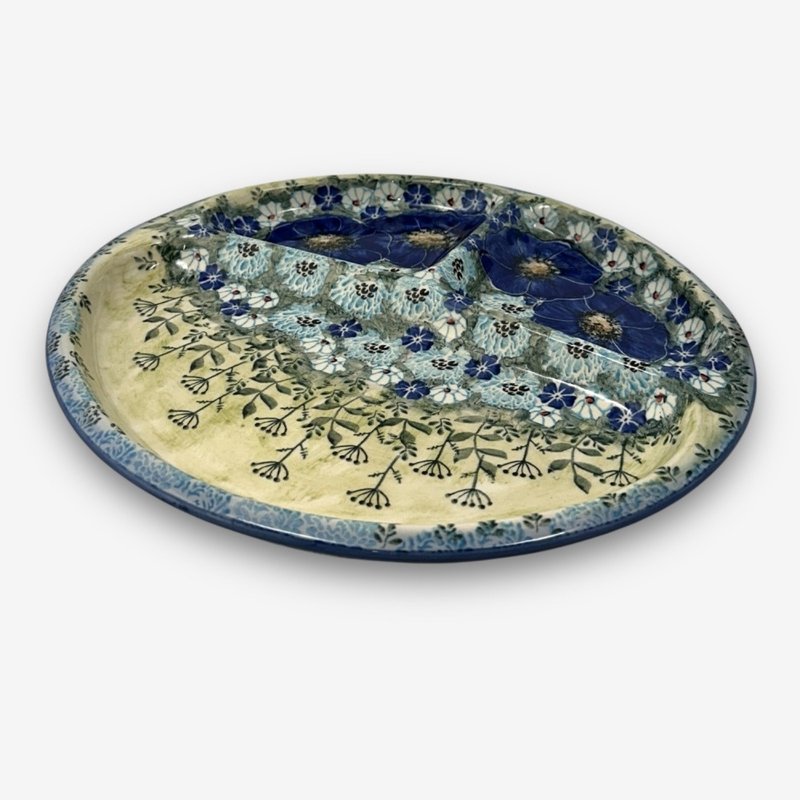 波蘭手繪手工陶-分隔盤 28cm 藍野芳蹤系列 - 盤子/餐盤/盤架 - 陶 藍色