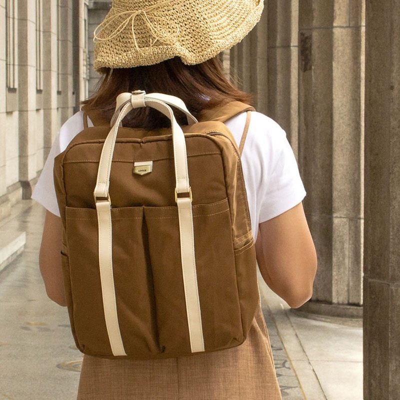 COCA dual-use water-repellent backpack-camel (free custom lettering) - กระเป๋าเป้สะพายหลัง - เส้นใยสังเคราะห์ สีกากี