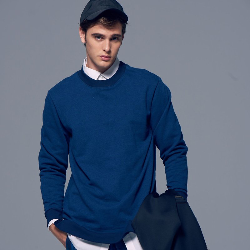 Stone'As Long Sleeve T-Shrit In Blue / University tee denim blue sweater - Men's T-Shirts & Tops - Cotton & Hemp Blue