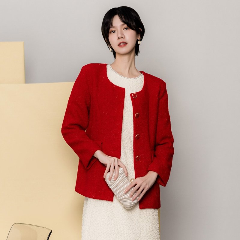 【MEDUSA】Long-line Red Wool Blazer Jacket - Women's Blazers & Trench Coats - Wool Red