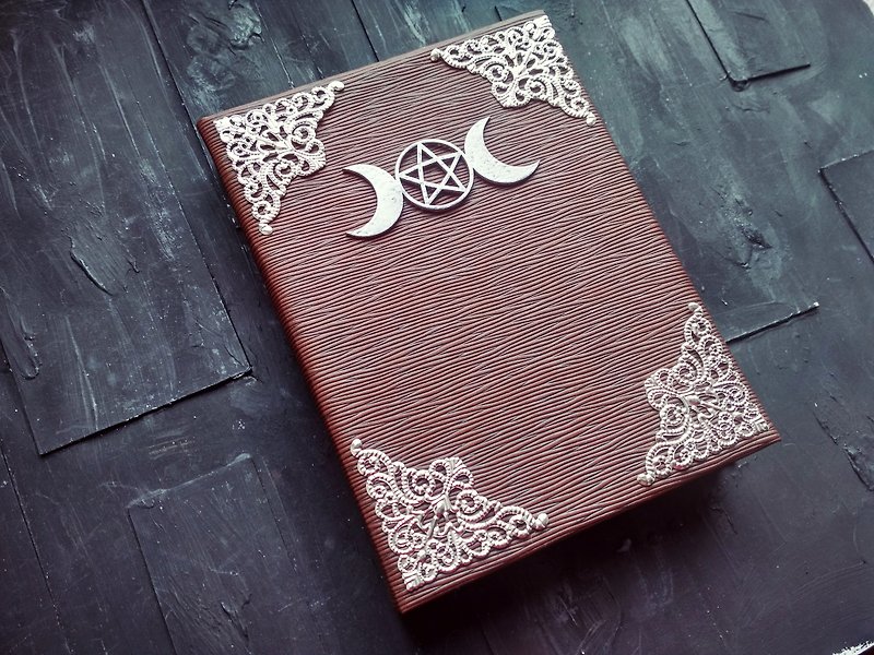 Beginner spell book Old witchcraft grimoire journal with text Wicca custom - Notebooks & Journals - Paper Brown