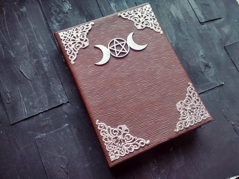 Beginner spell book Old witchcraft grimoire journal with text Wicca custom - Notebooks & Journals - Paper Brown