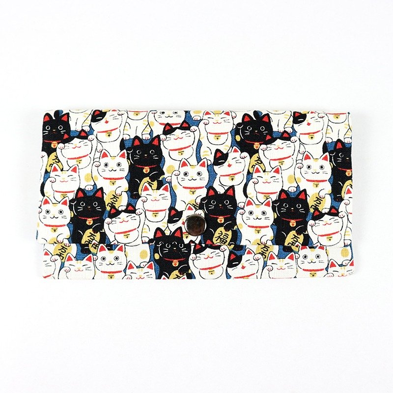 Red envelope passbook cash storage bag - Naughty Lucky Cat (Blue) - กระเป๋าสตางค์ - ผ้าฝ้าย/ผ้าลินิน สีน้ำเงิน