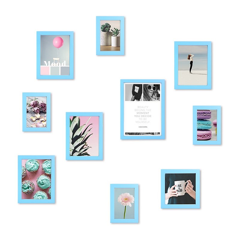 簡約相框 水藍色10入組合 馬卡龍色系 少女風格 室內設計 照片牆 - 相框/畫框 - 木頭 藍色