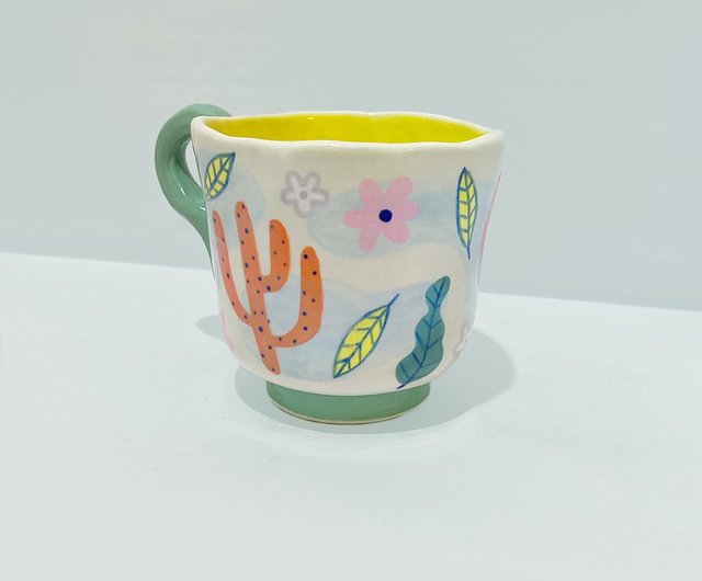 Handcrafted Cactus Ceramic Coffee Mug - Unique Hand Thrown Pottery