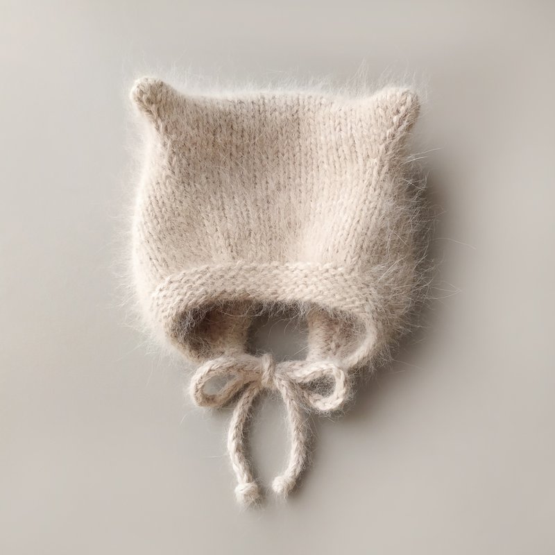 Baby hat, kitty hat, newborn bonnet, newborn hat, kids hat, newborn photo props - 嬰兒帽子/髮帶 - 羊毛 咖啡色