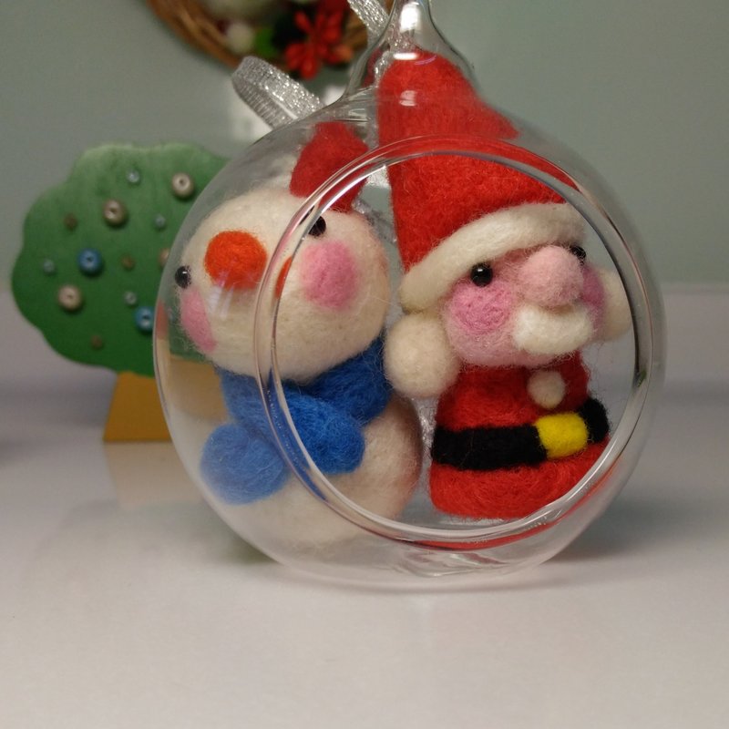 羊毛氈 ＜聖誕老人＆雪人＞聖誕節裝飾品 - 擺飾/家飾品 - 羊毛 紅色