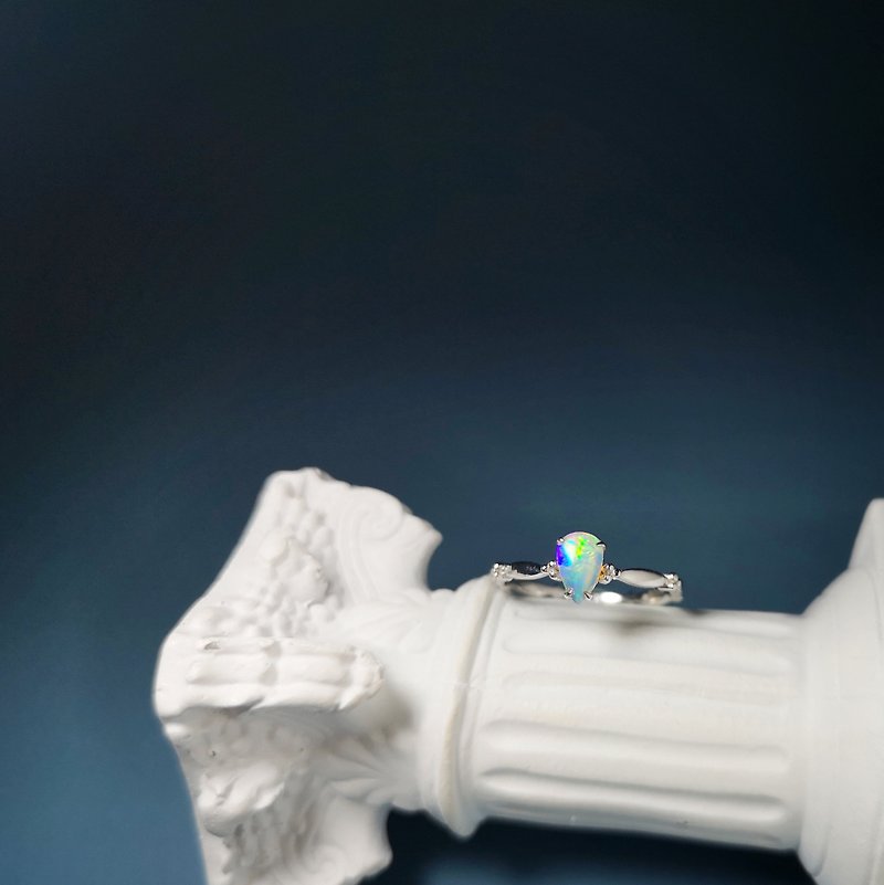 14K白金 澳洲蛋白石 金工設計 戒指 - 戒指 - 半寶石 白色