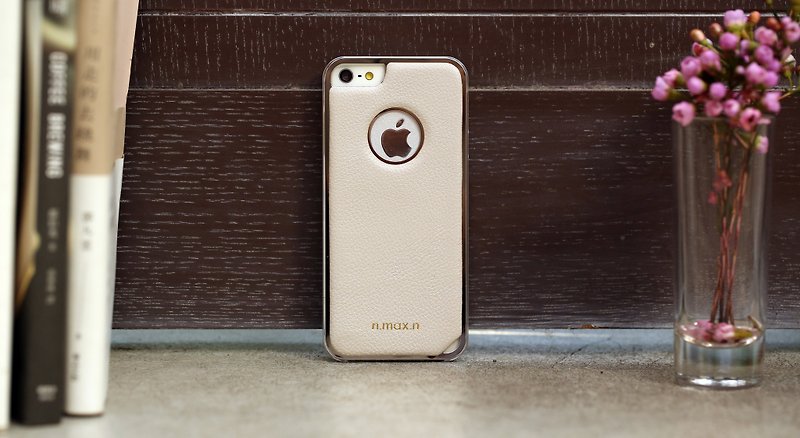 iPhone 5 / 5S / SEハーフセットレザーケース - スモールライチアプリコット - スマホケース - 革 透明