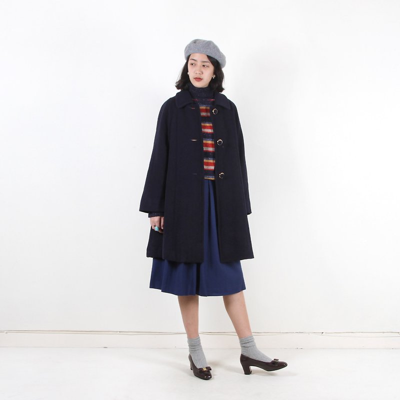 Egg plant vintage] Night outline umbrella vintage coat - Women's Casual & Functional Jackets - Wool Black