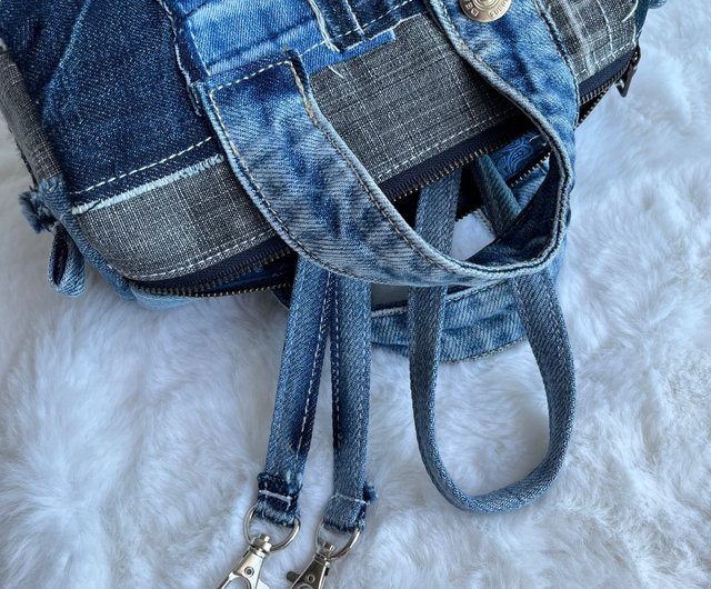 刺繍デニムバック　No.632　デニムリメイク　チューリップバック　パッチワーク 刺繍デニムバック No.632 デニムリメイク チューリップバック