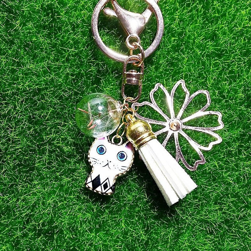 Glass balls dried flower Dandelion tassel strap / key ring / pendant (necklace can be changed) - ที่ห้อยกุญแจ - แก้ว หลากหลายสี