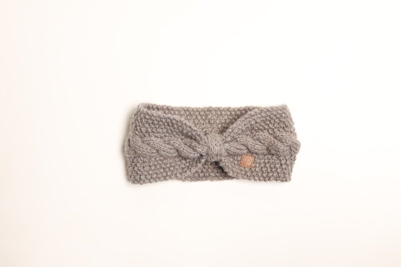 /Light Headband/Raw Cashmere Khaki Grey Bow Twist Soft Merino Pure Wool Sports Headband Hand-knitted - ที่คาดผม - ขนแกะ สีกากี