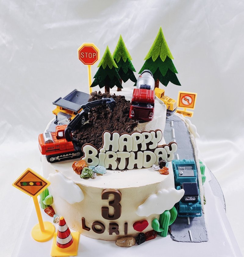 Engineering truck cake customized birthday cake dessert full month wedding 4+8 inches face-to-face - เค้กและของหวาน - อาหารสด สีเขียว