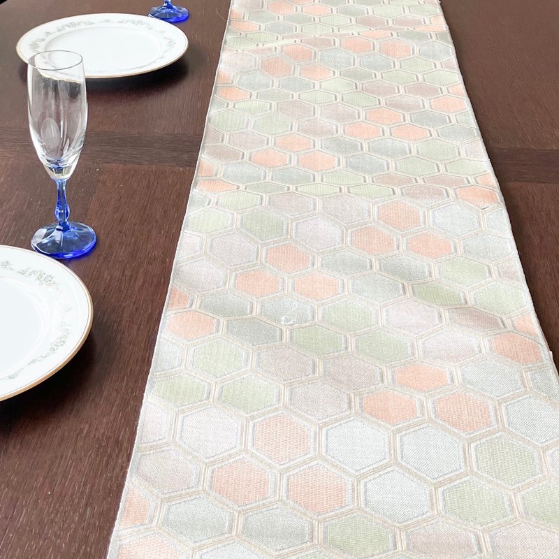 佐賀錦腰帶桌布，純絲 - 桌布/桌巾/餐墊 - 絲．絹 銀色