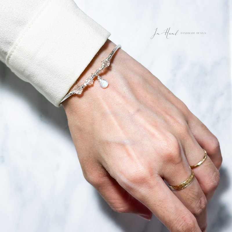 多層次風格-月光石-純銀系手鍊 - 手鍊/手環 - 水晶 白色