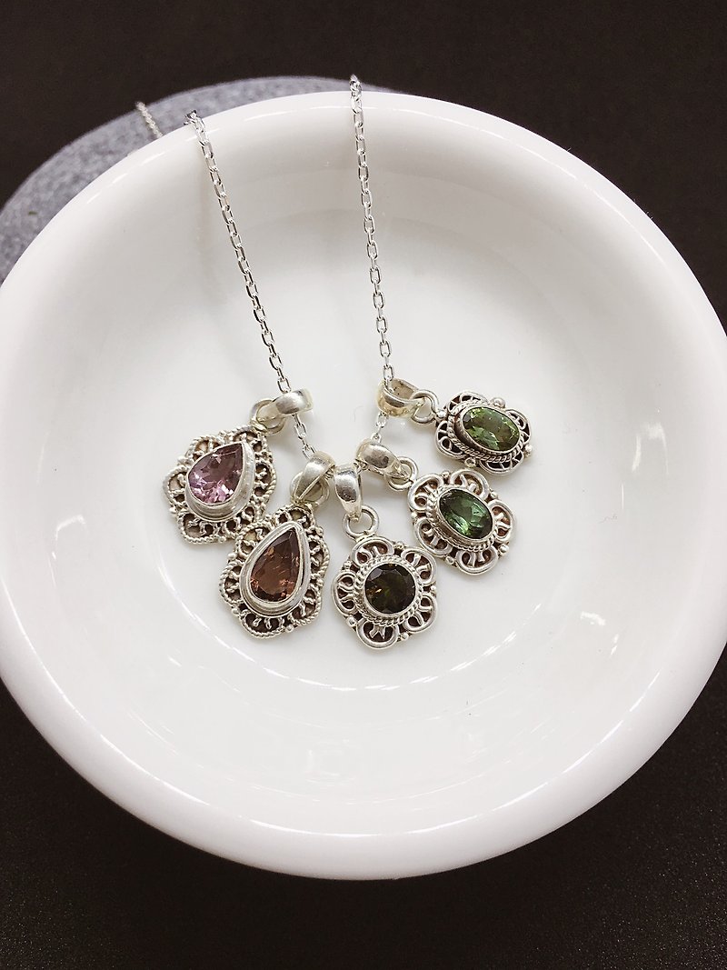 Tourmaline Pendant 5 designs Handmade in Nepal 92.5% Silver - Necklaces - Gemstone 