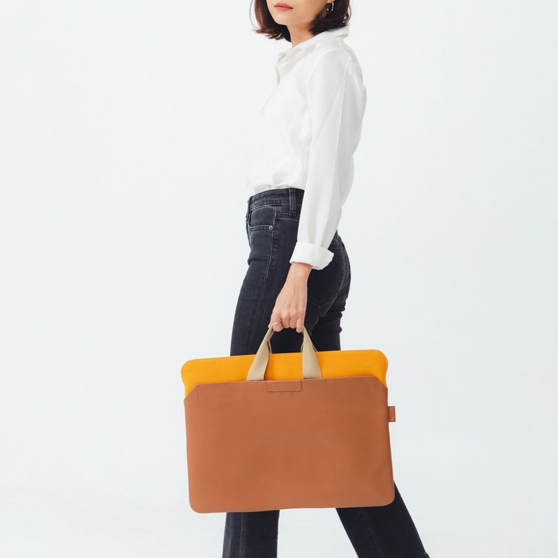 Urban-Laptop Sleeve/Laptop Bag : Tan/Mustard Yellow - 電腦包/筆電包 - 真皮 黃色