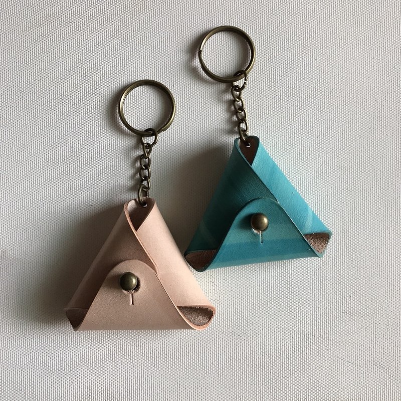 2 into the group _ triangle change key ring _ original leather + Lyon blue - Keychains - Genuine Leather Multicolor