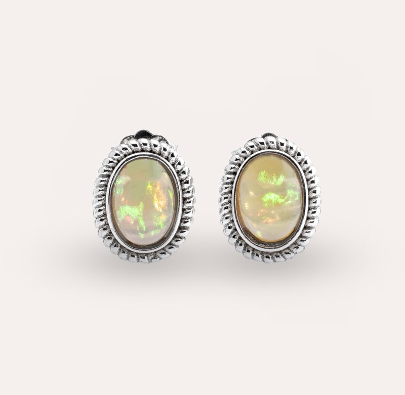 AND Opal multi-color oval 5*7mm earrings transformation series Vine E natural Gemstone - Earrings & Clip-ons - Silver Multicolor