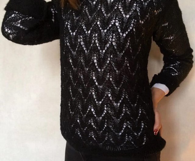 オーダーメイド ハンドメイドニットセーター アートセーター ブラックセーター レディース モヘア - ショップ  KnittedSweaterStudio ニット・セーター - Pinkoi