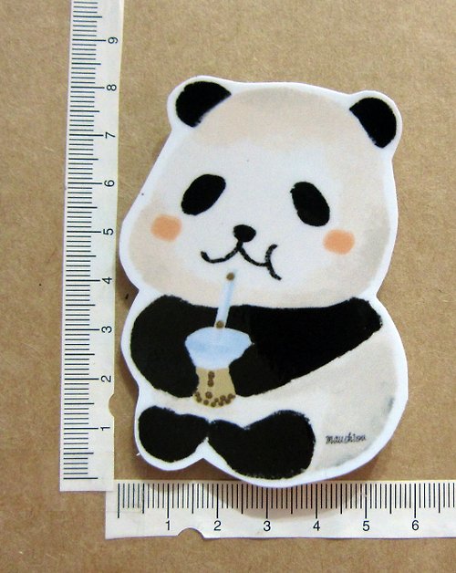 毛球工坊 手繪插畫風格 完全 防水貼紙 熊貓喝珍珠奶茶 台灣名產 手搖杯飲料