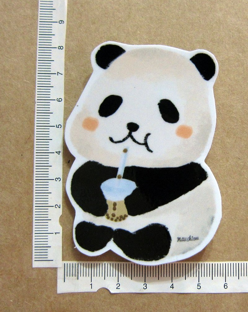 Hand-painted illustration style completely waterproof sticker panda drink pearl milk tea Taiwan famous product hand shake drink - Stickers - Waterproof Material Multicolor