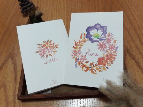 紋秀設計winshowdesign 心花怒放水彩花圈卡片附牛皮信封秋天味一張45元
