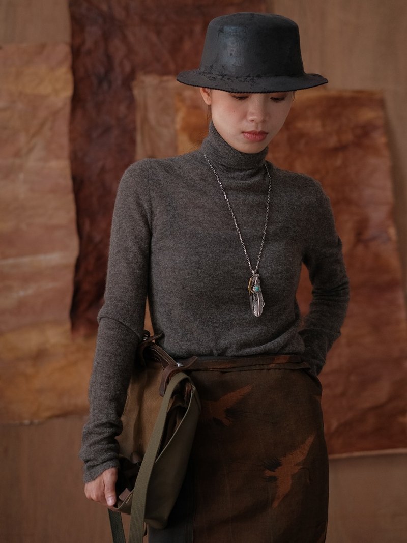 Yak wool high collar slim fit all-match casual bottoming sweater - สเวตเตอร์ผู้หญิง - ขนแกะ สีเทา