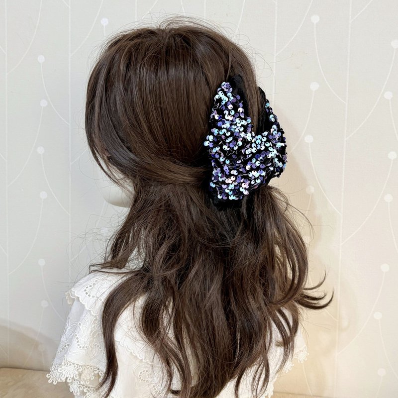 三角蝴蝶結抓夾 / 藍紫 鯊魚夾 髮夾 毛絨 包頭 大抓夾 髮量多 - 髮夾/髮圈 - 其他材質 多色