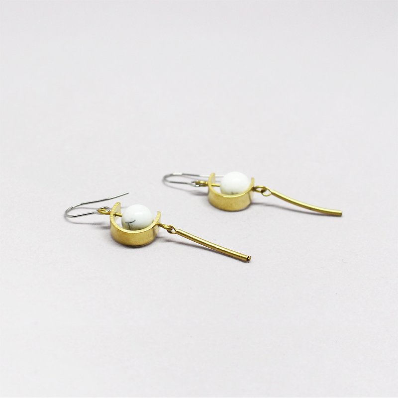 half's half- tassel earrings (white) - White turquoise / brass / earrings / white / stainless steel Ear - ต่างหู - โลหะ ขาว