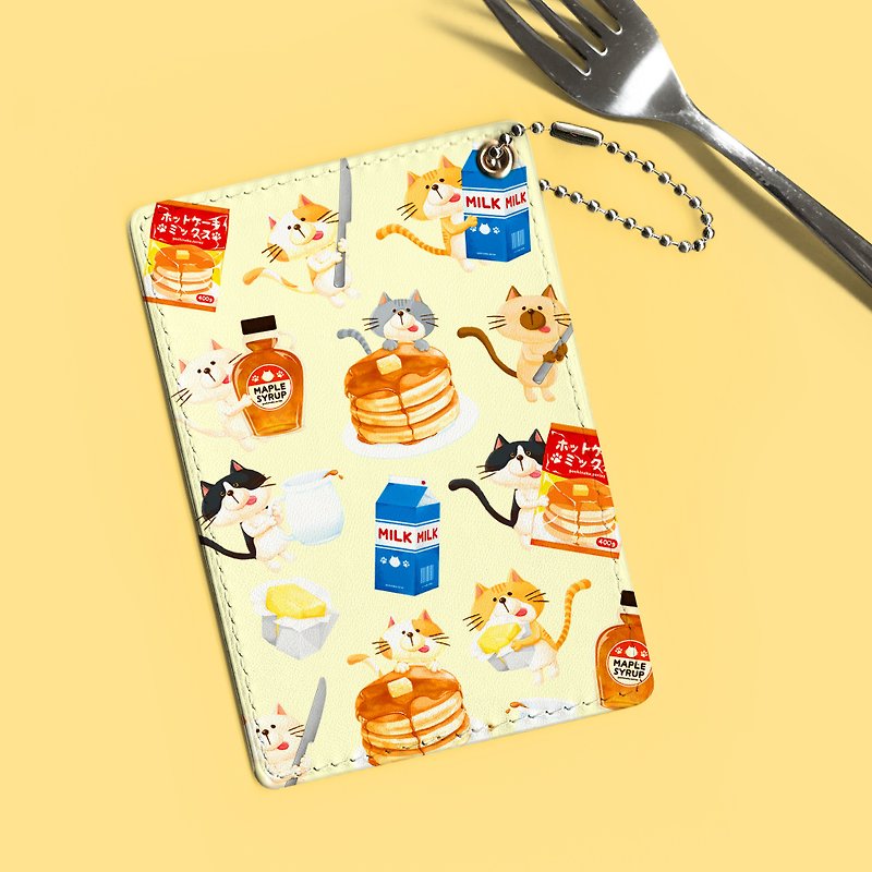 Feast and cat hot cake pass case - ที่ใส่บัตรคล้องคอ - หนังเทียม สีเหลือง