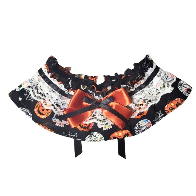 貝莎領 - 南瓜骷髏頭花布 - 寵物衣服 - 棉．麻 黑色