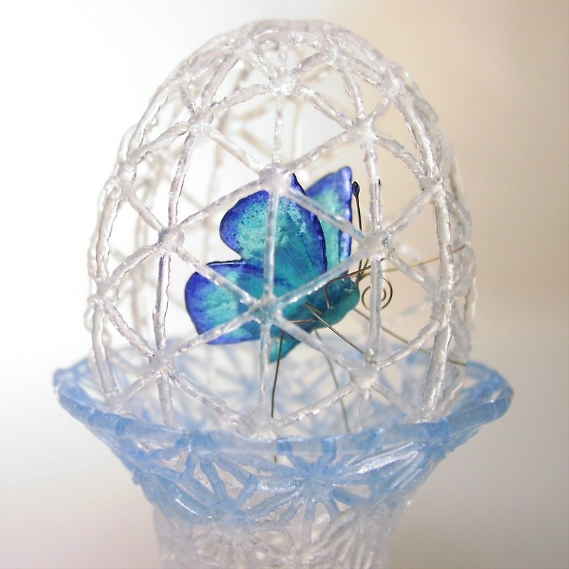 ガラスの蝶 シジミ in レースエッグ(ブルー) - 裝飾/擺設  - 玻璃 藍色