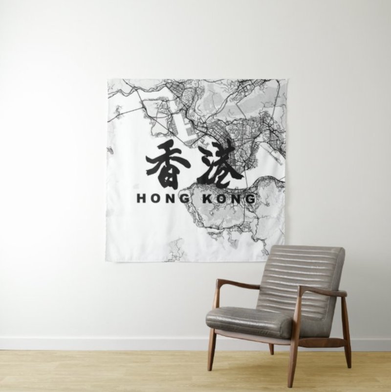 【現貨香港手信移民禮物】香港地圖掛布-個人化文字定製 - 壁貼/牆壁裝飾 - 聚酯纖維 黑色