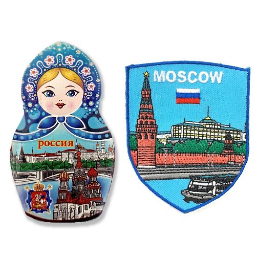 A-ONE 俄羅斯蘭套娃紅場3D立體冰箱貼+俄羅斯 莫斯科河刺繡布標【2件組