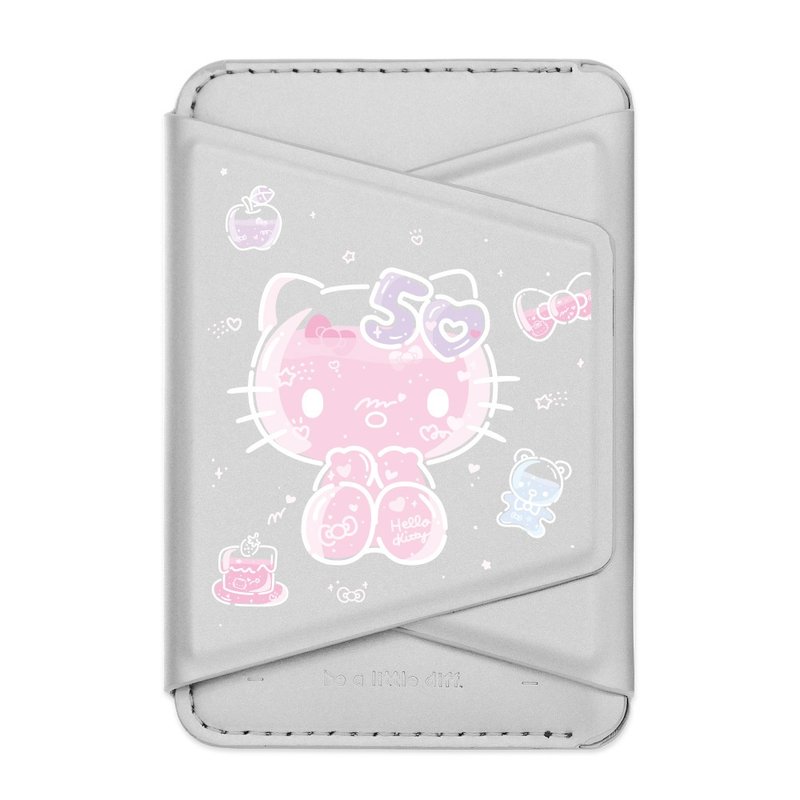 Hello Kitty 50th Anniversary-Silver holder magnetic card holder calfskin phone holder - ที่ตั้งมือถือ - หนังเทียม สีเงิน